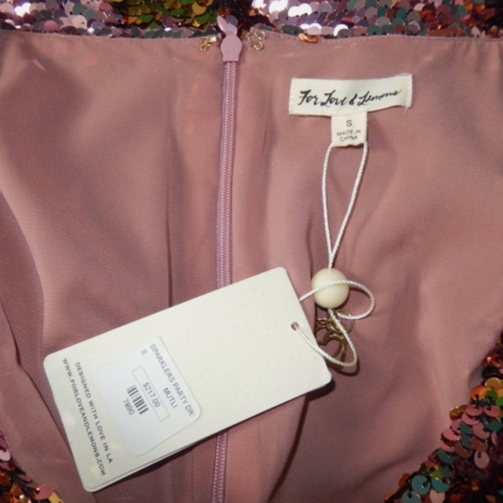 For Love & Lemons Sparklers Pink Gold Sequin Mini Party Dress XS/S Nwt - Picture 5 of 9